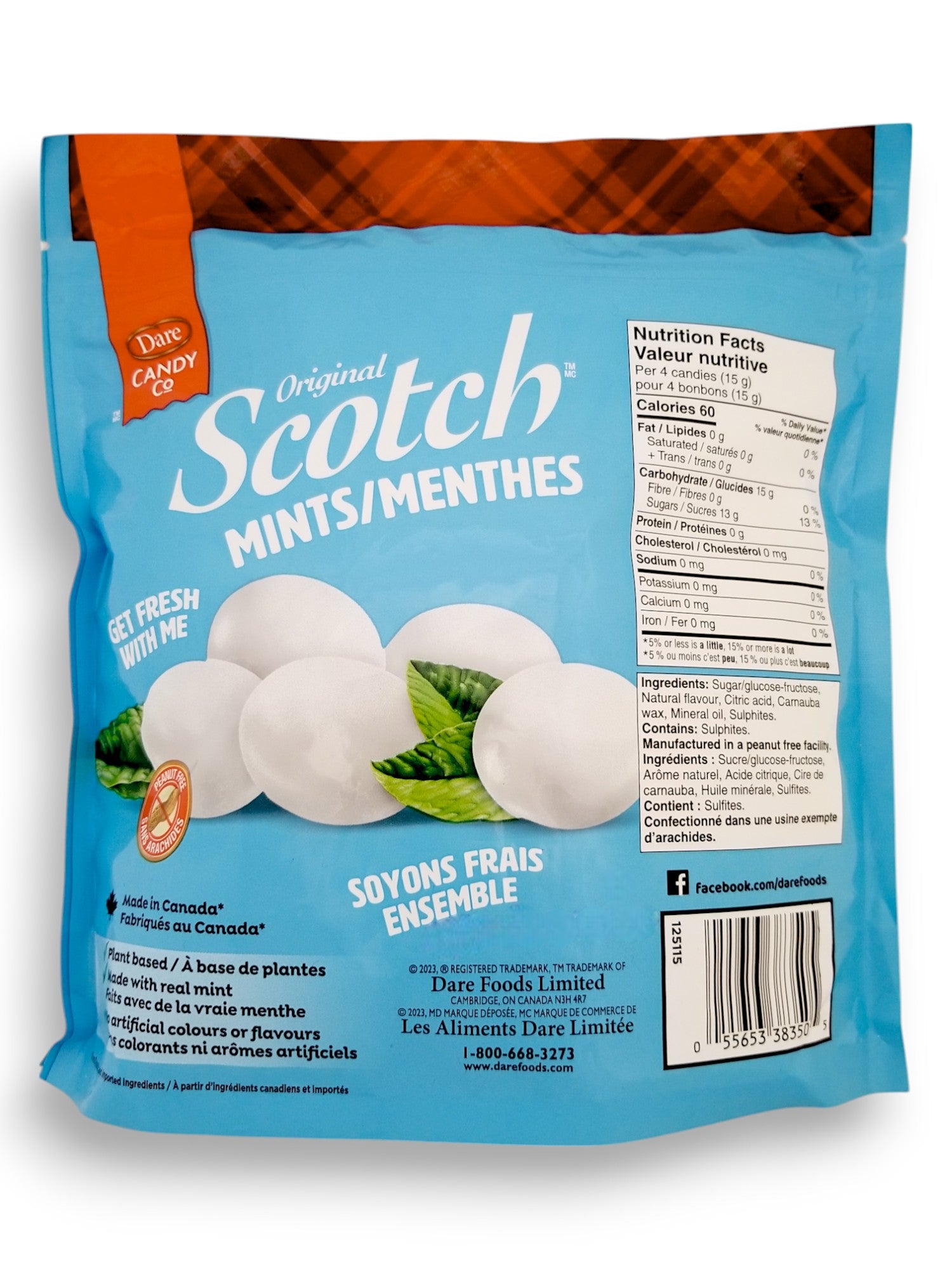 Back of Dare Original Scotch Mints Candy, 700g/1.5 lbs., Bag