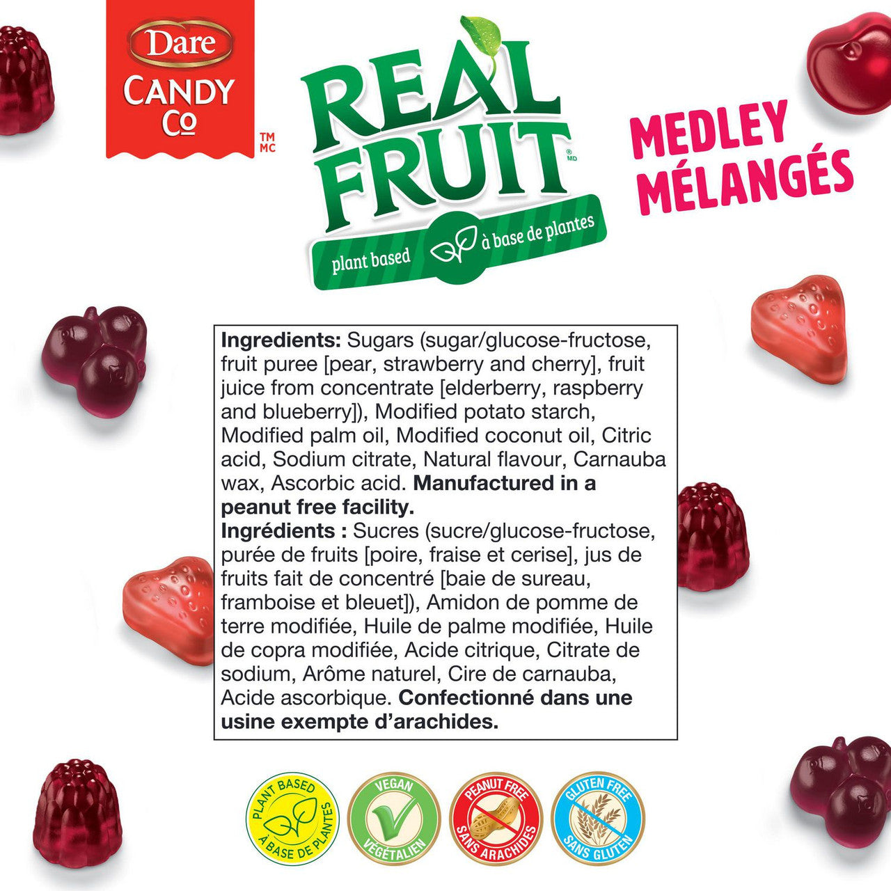 Dare Real Fruit Gummies, Fruit Medley, 180g (6.3oz) Ingredients
