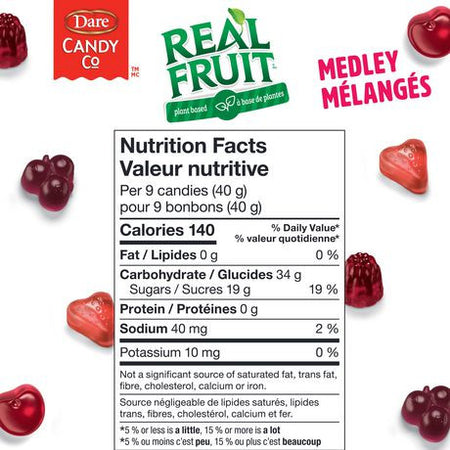 Dare Real Fruit Gummies, Fruit Medley, 180g (6.3oz) Nutrition Facts