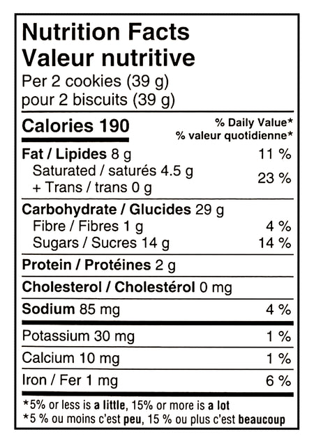 Nutrition facts label for Dare Ultimate Snickerdoodle Holiday Sandwich Cookies With Cinnamon Creme - 290g showing calories, fat, carbohydrates, and other nutrients per 2 cookies.