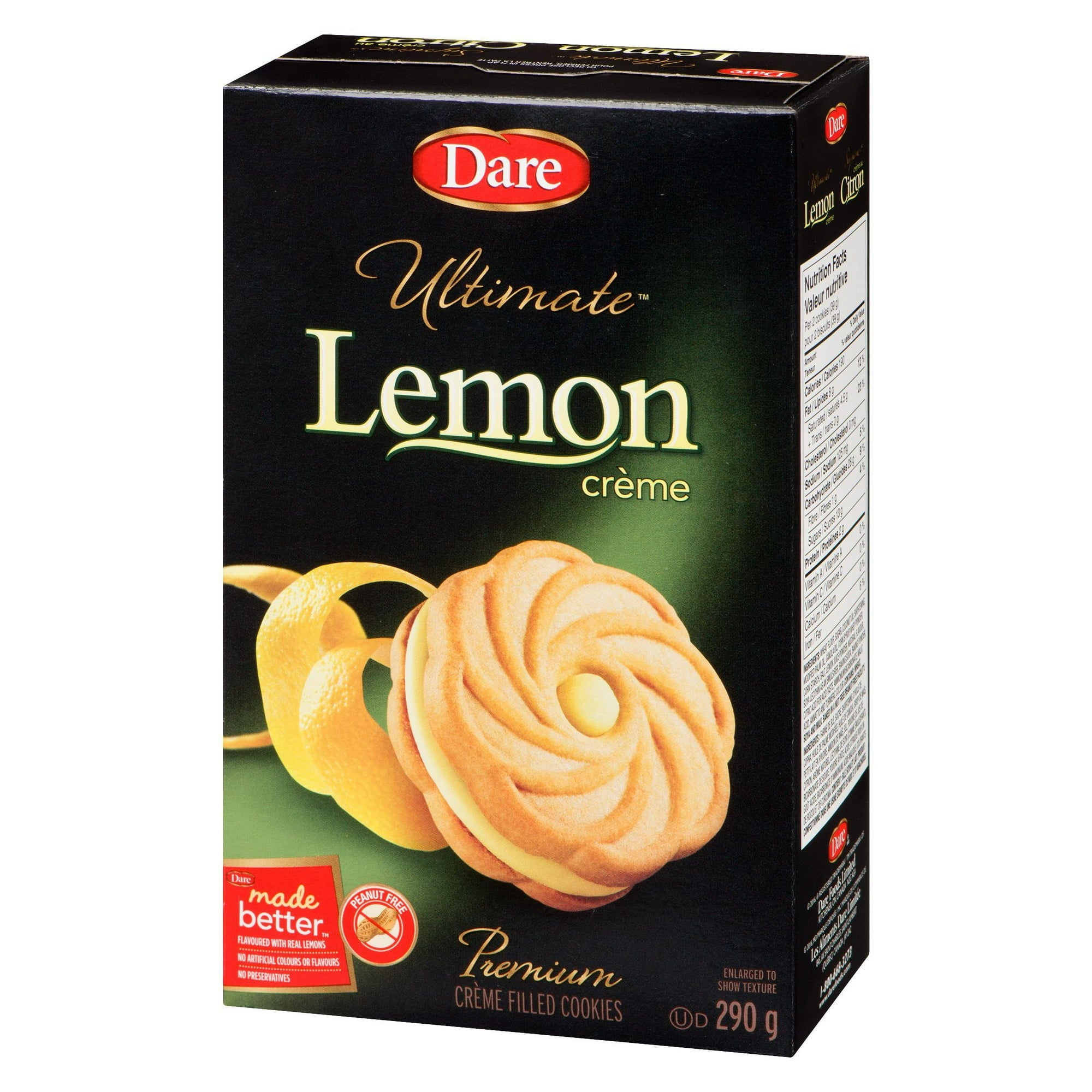Dare Ultimate Lemon Creme Filled Cookies, 290g/10.2oz. Box Right Angle