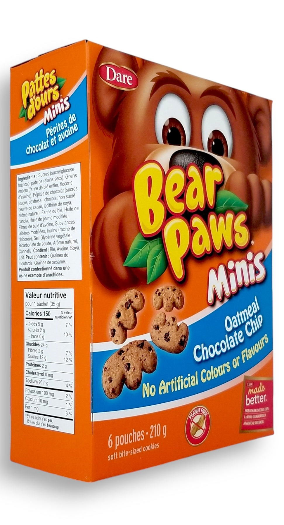 Dare Bear Paws Minis, Oatmeal Chocolate Chip Cookies, 210g/7.4 oz.