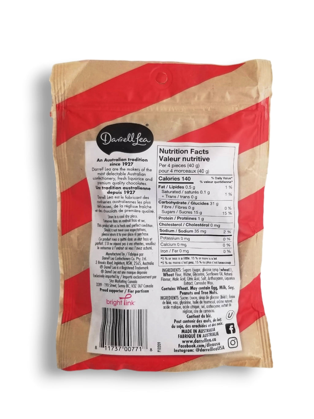 Darrell Lea Soft Australian Plant Based Liquorice, Strawberry Flavor, 200g/7 oz. Bag