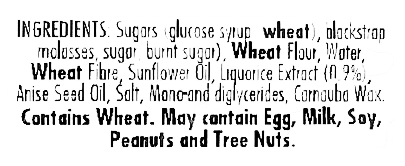 Darrell Lea Soft Australian Plant Based Licorice, Original Flavor, 200g, ingredients label.