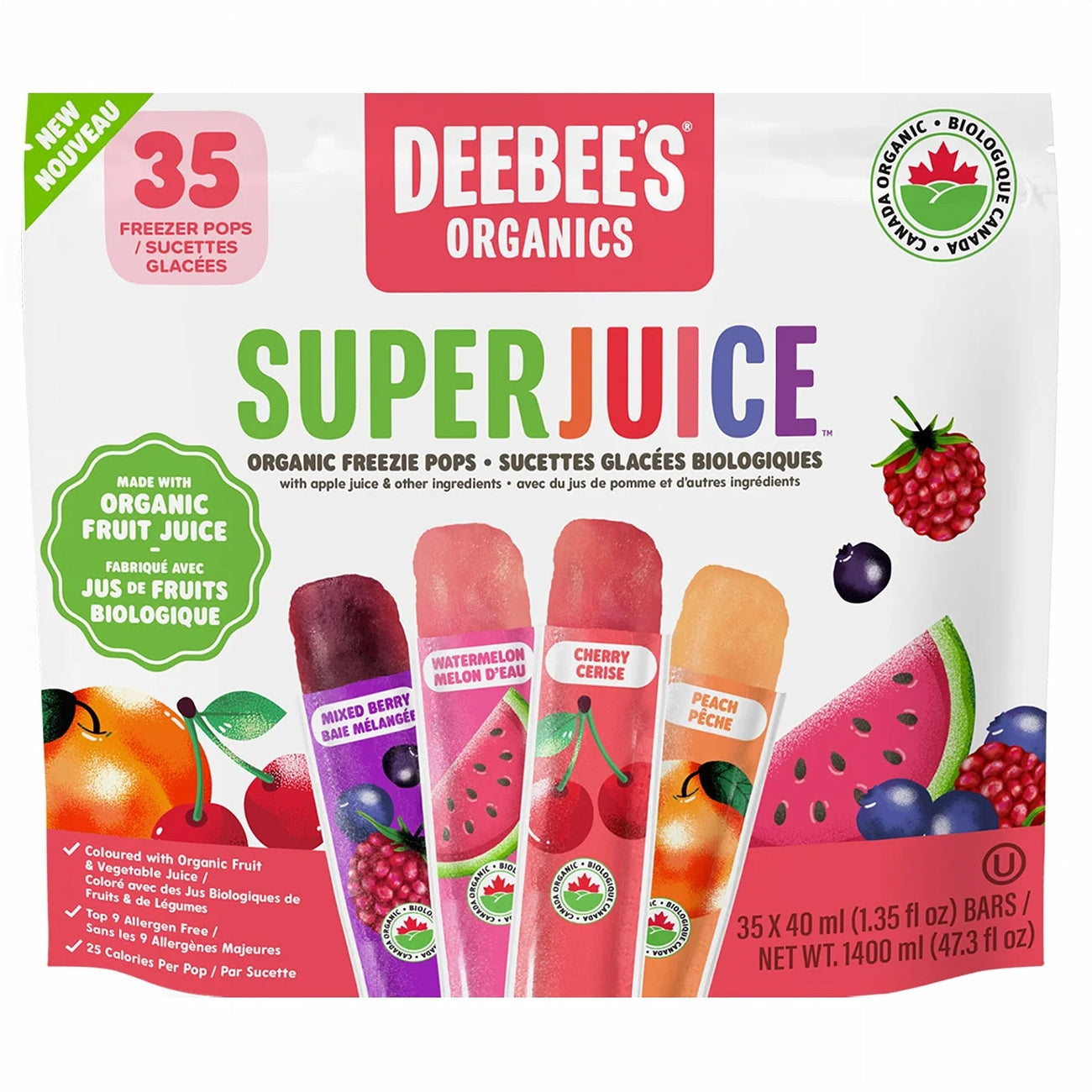 DeeBee's Organic SUPERJUICE Freeze Pops, 4 Flavors, 35x40ml/1.4 fl. oz