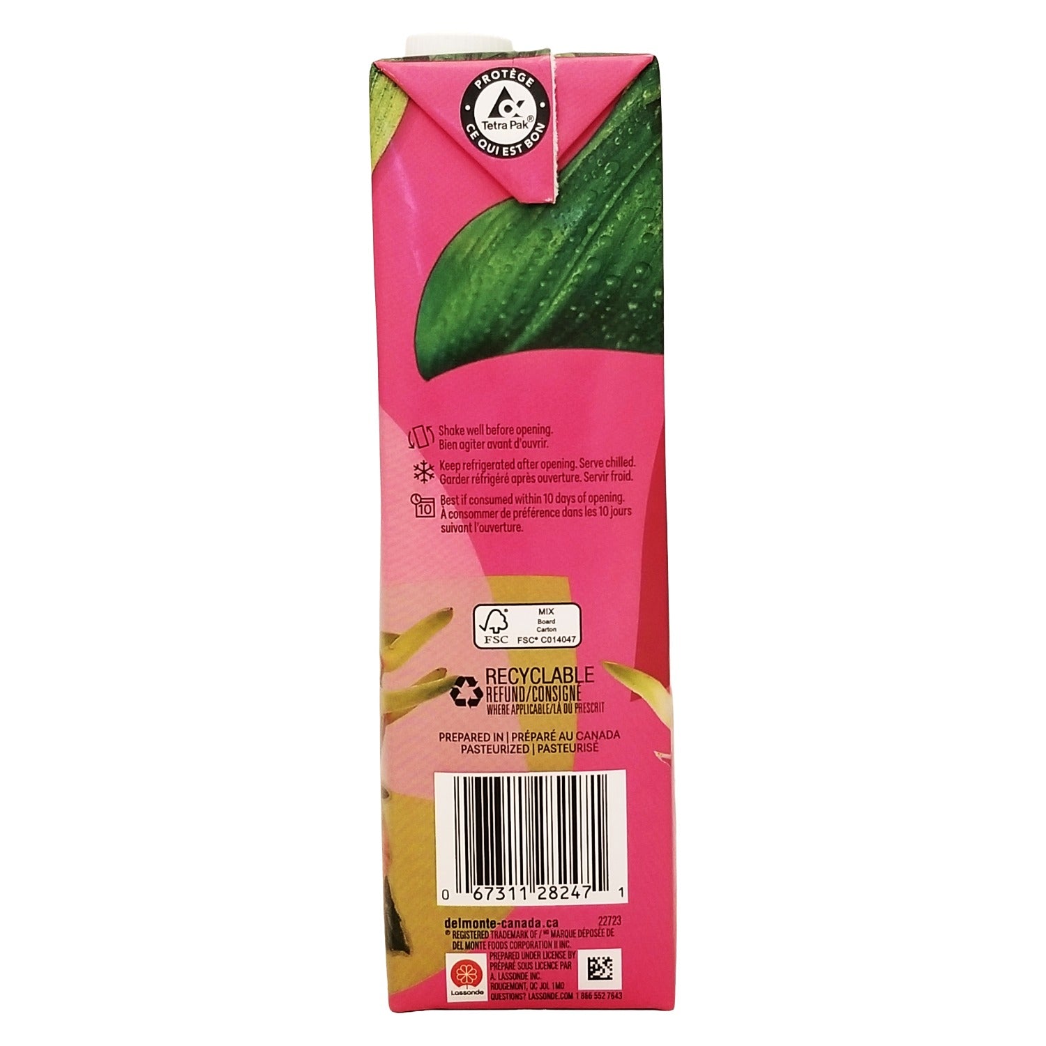 Del Monte Dragon Fruit Raspberry Exotic Drink 1 L - second side view of carton