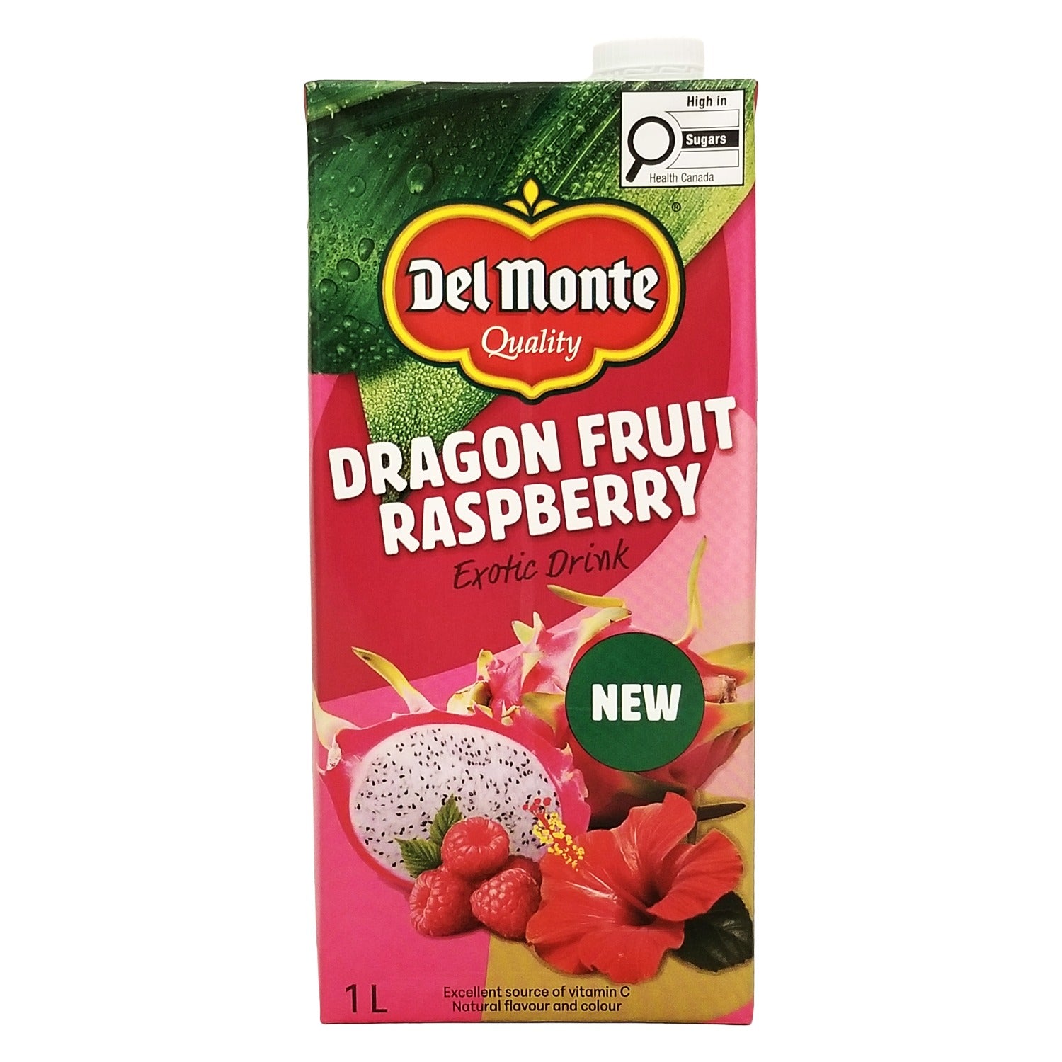 Del Monte Dragon Fruit Raspberry Exotic Drink 1 L - front of carton, Canadian tropical juice drink