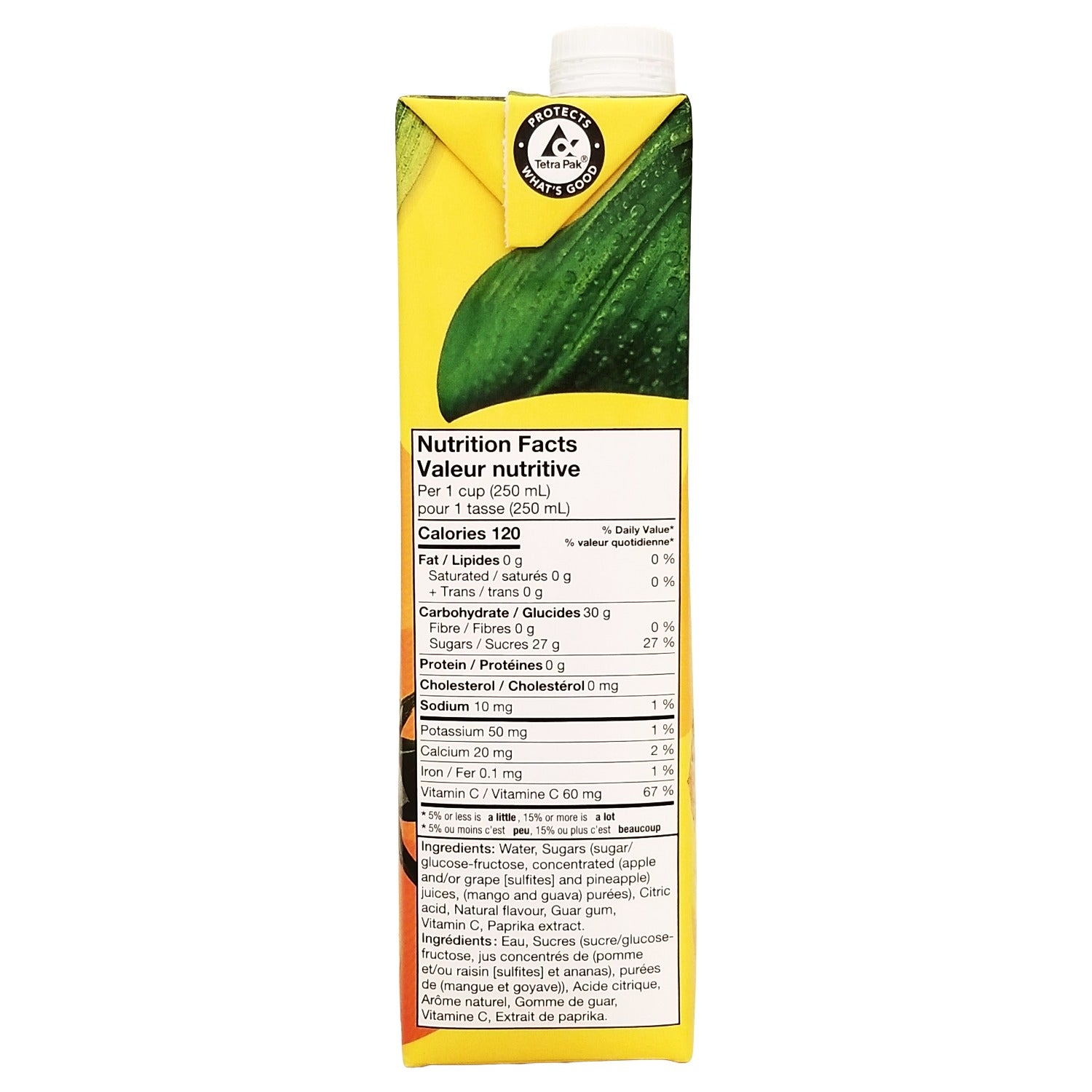 Del Monte Four Seasons Mango Pineapple Guava Exotic Drink 1 L - second side view of carton
