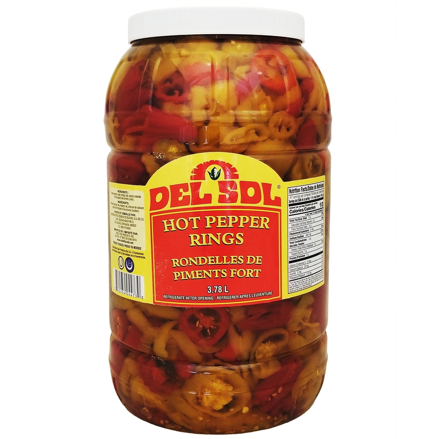 Del Sol Assorted Pickled Hot Pepper Rings, Bulk Foodservice Size - 3.78 L (1 gal)