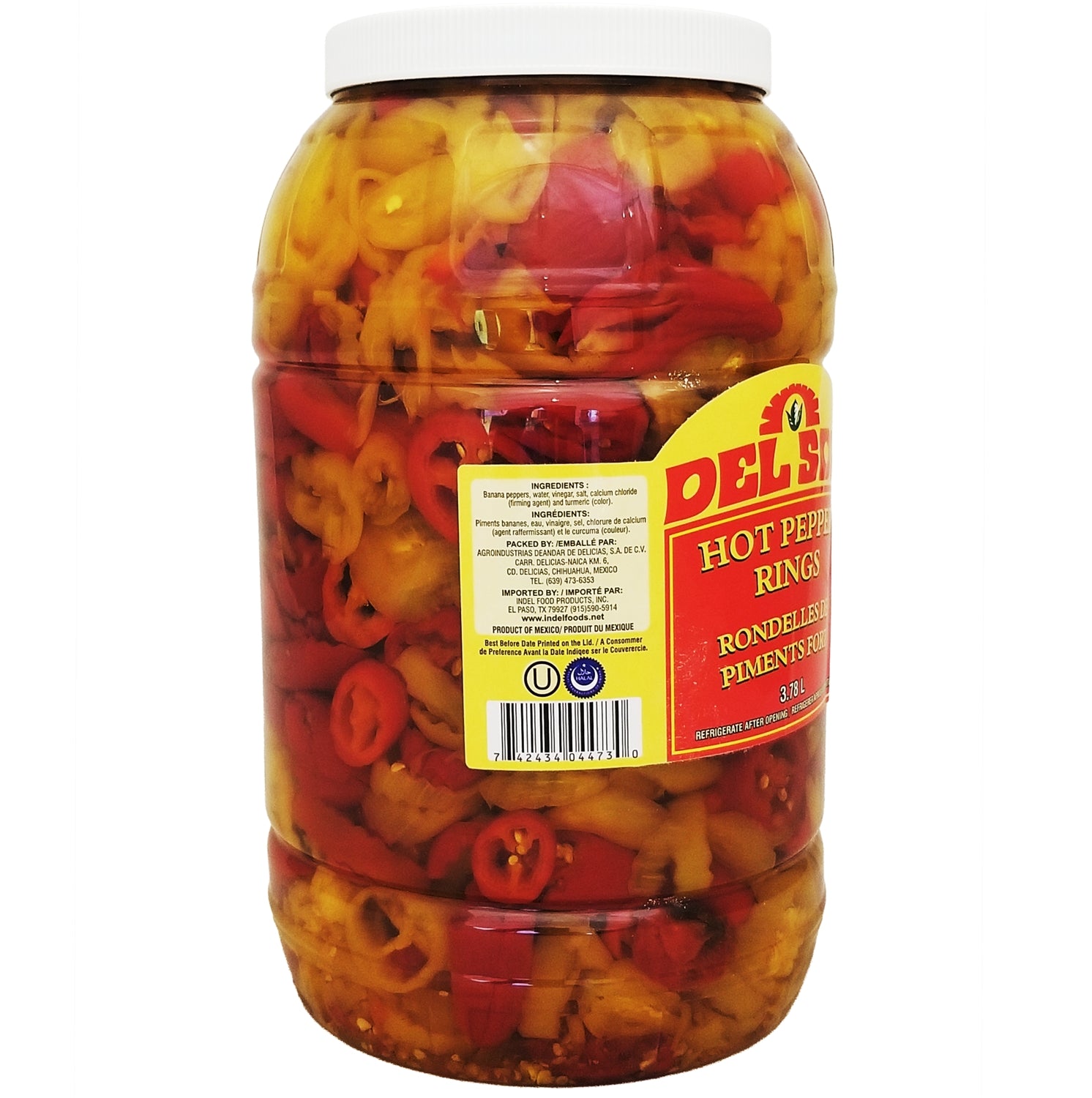 Del Sol Assorted Pickled Hot Pepper Rings, Bulk Foodservice Size - 3.78 L (1 gal)