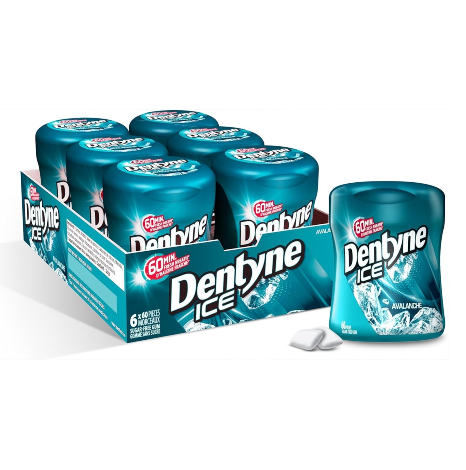 Dentyne Ice Avalanche sugar-free pellet gum 6 x 60 ct front view
