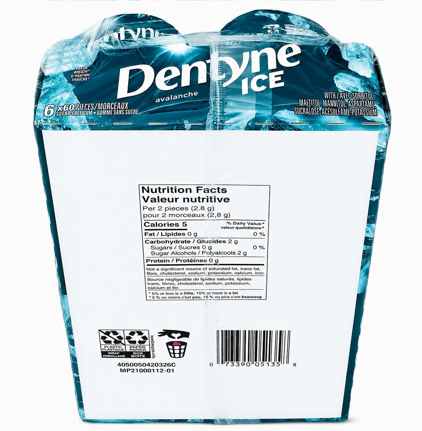 Dentyne Ice Avalanche gum 6x60 bottom UPC label