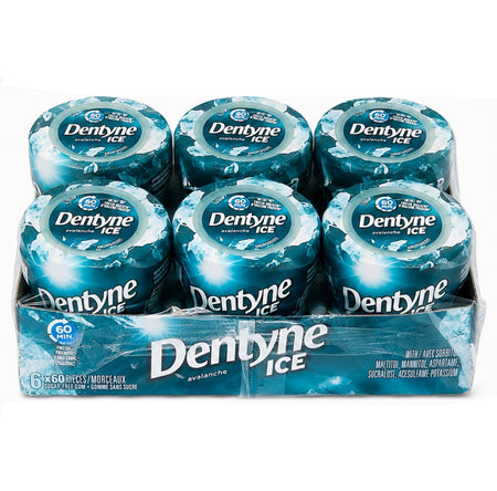 Dentyne Ice Avalanche sugar-free pellet gum 6 x 60 ct bulk box top view