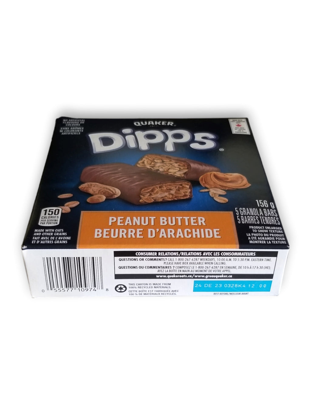 Quaker Dipps Peanut Butter Granola Bars, 5 Bars, 156g/5.5 oz. Box