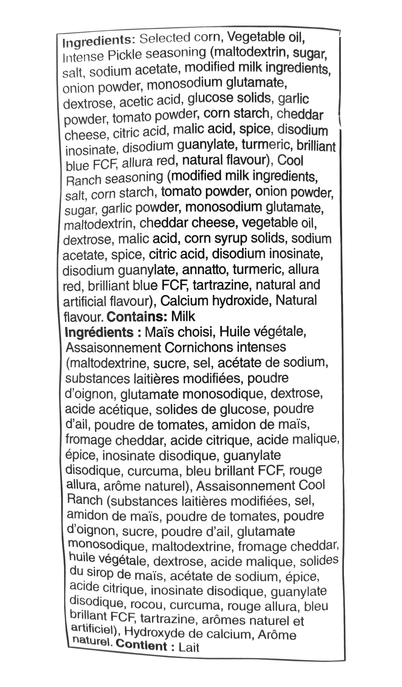 Doritos Collisions Intense Pickle & Cool Ranch Flavored Tortilla Chips, 655g/23.1 oz - Ingredients Label