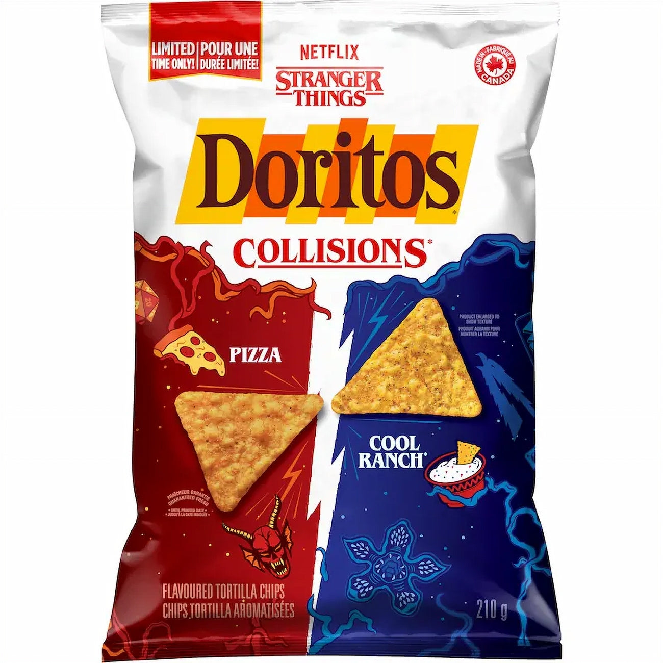 Doritos Collisions packaging featuring Pizza and Cool Ranch flavors from Netflix's Stranger Things.