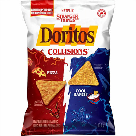 Doritos Collisions packaging featuring Pizza and Cool Ranch flavors from Netflix's Stranger Things.