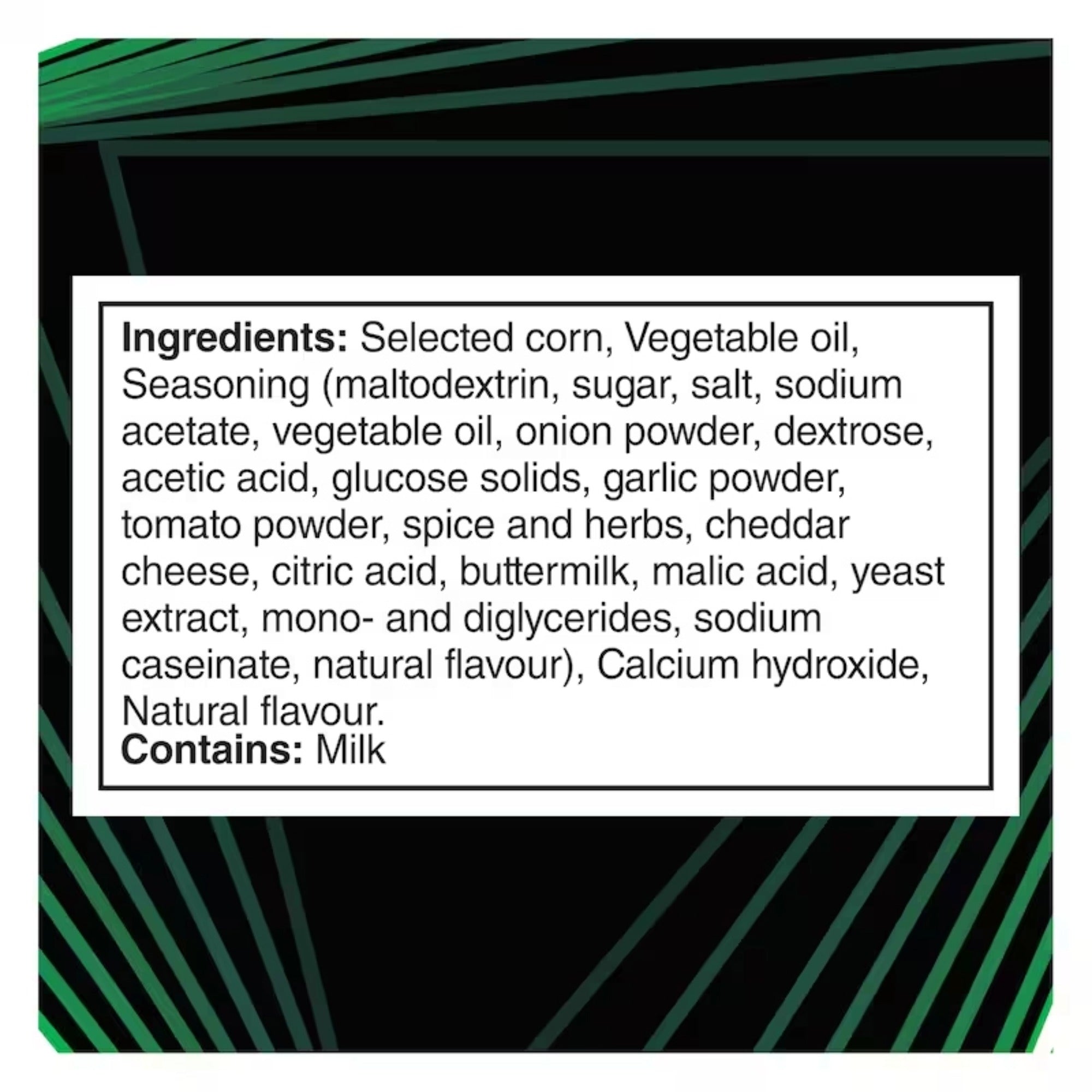Ingredients label on Doritos ROLL’D Dill Pickle Blast tortilla chips