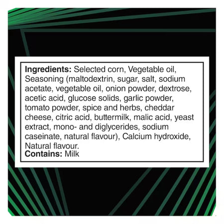Ingredients label on Doritos ROLL’D Dill Pickle Blast tortilla chips