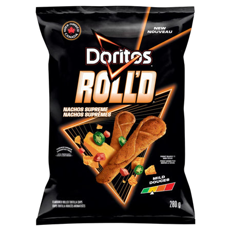 Alternate front view of Doritos ROLL'D Nachos Supreme Mild tortilla chips, 280 g / 9.8 oz bag