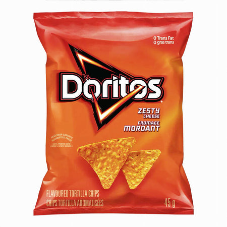 Doritos Zesty Cheese Tortilla Chips 45g single bag – front view