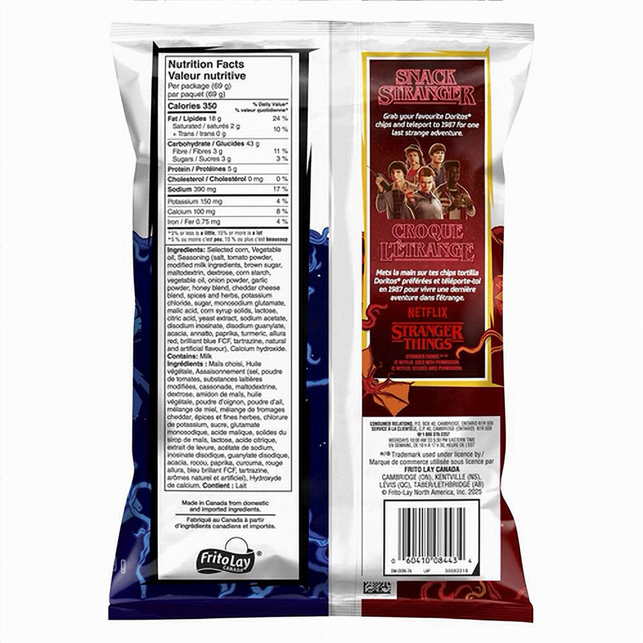 Doritos Collisions Pizza & Cool Ranch Flavored Tortilla Chips, Netflix Stranger Things - 69g snack package with Stranger Things branding on a white background