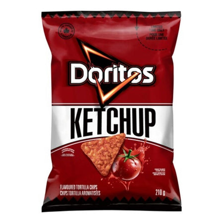 Doritos Ketchup Tortilla Chips 210g — bold tangy Canadian snack, ships to the US