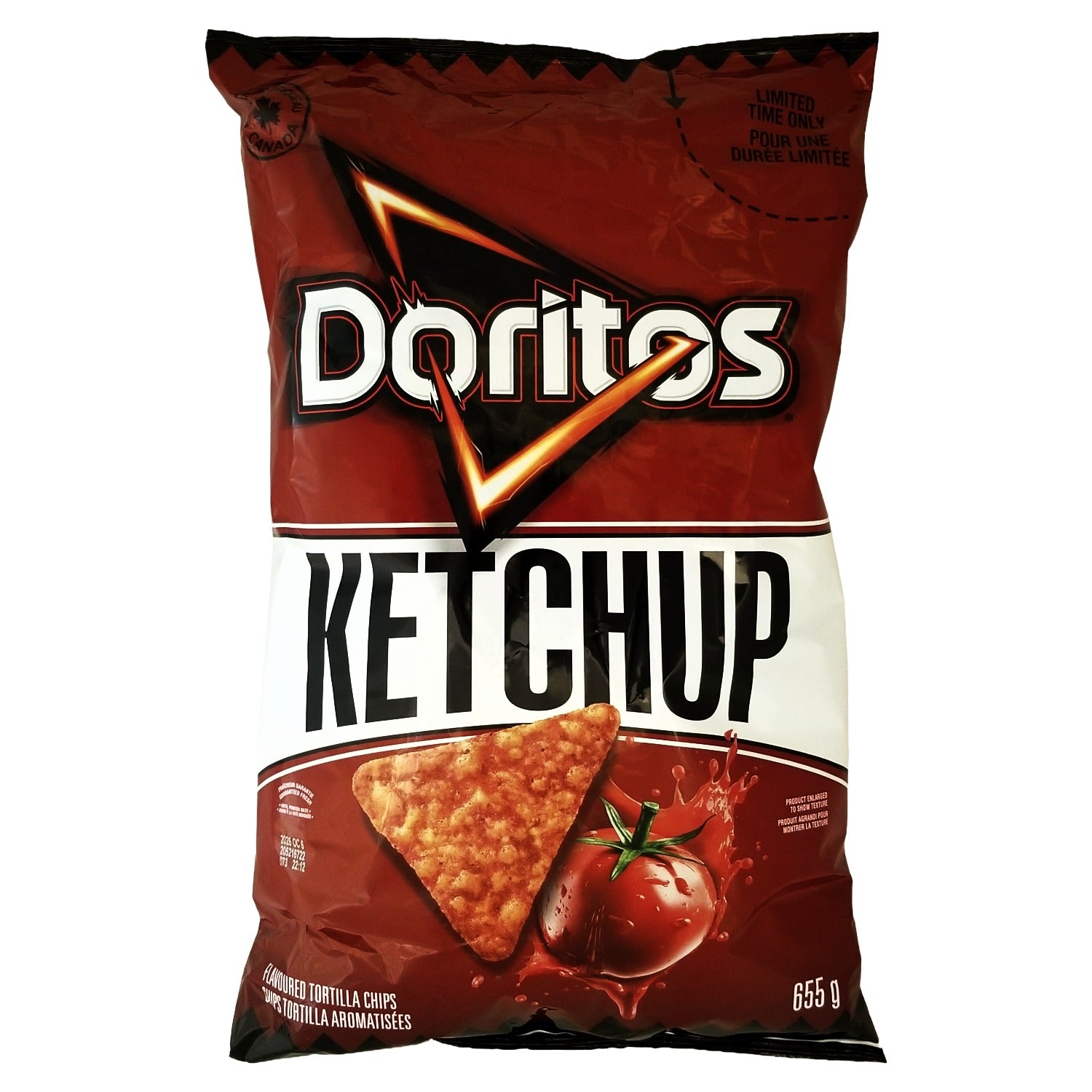 Doritos Ketchup Chips 655g large sharing bag — bold ketchup flavor, Canadian import