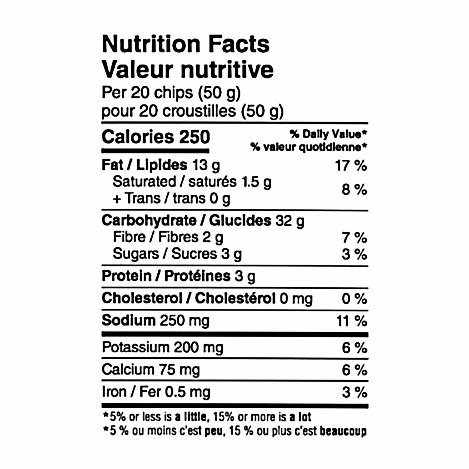 Doritos Ketchup Chips 655g nutrition facts panel — Canadian tortilla chips large bag
