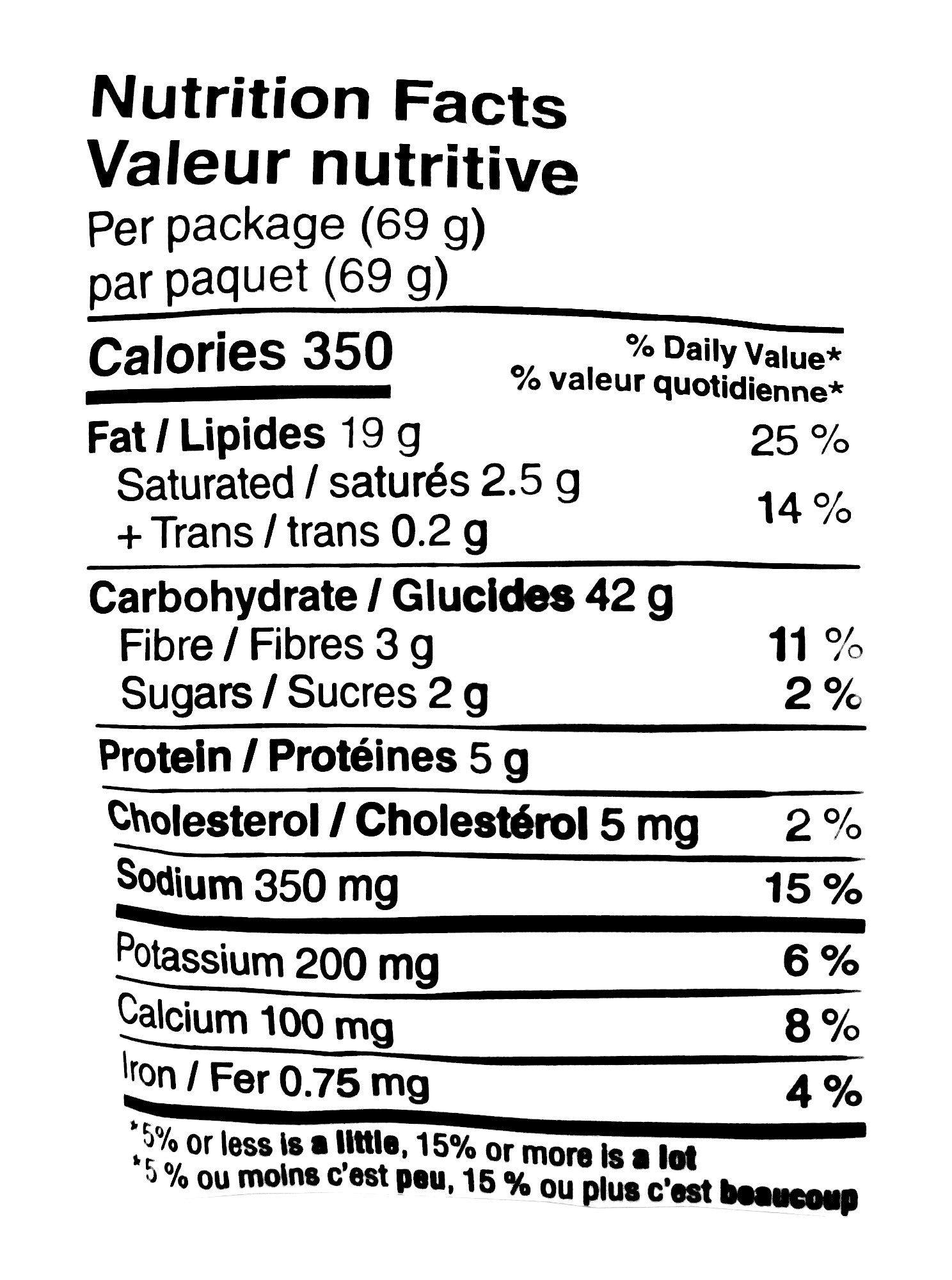 Doritos Late Night Creamy Jalapeno Popper Flavored Tortilla Chips, 69g/2.4 oz., nutrition facts label.