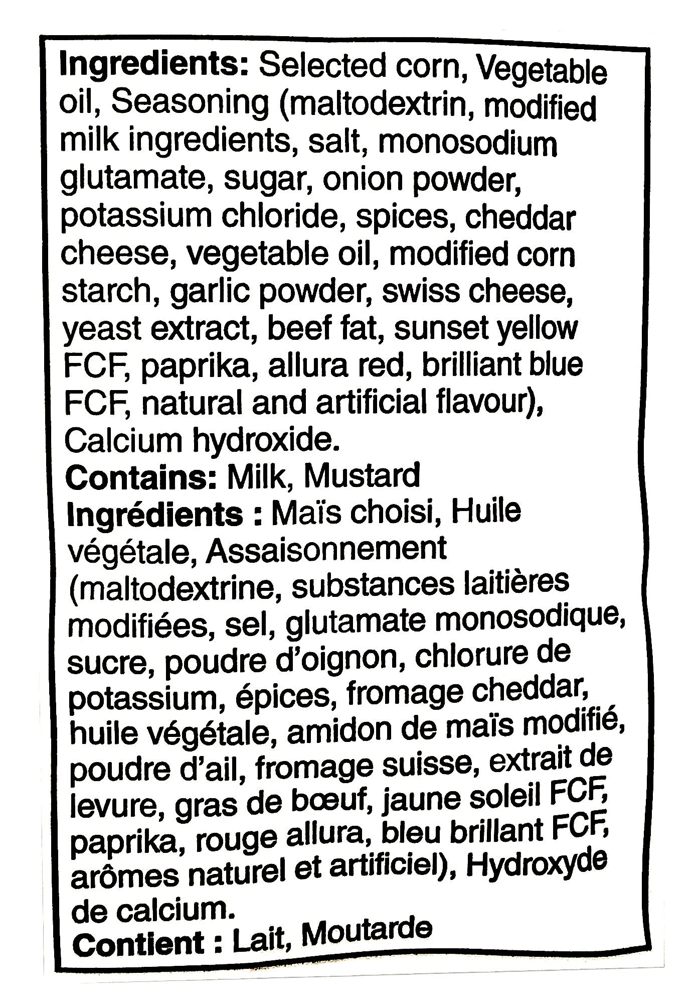 Doritos Late Night Sizzlin' Cheese Burger Flavored Tortilla Chips, 210g/7.4 oz., ingredients label