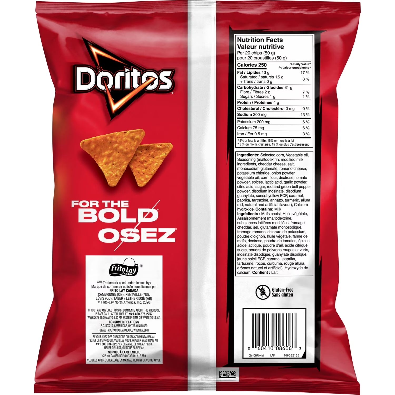 Doritos Nacho Cheese 145g bag back view