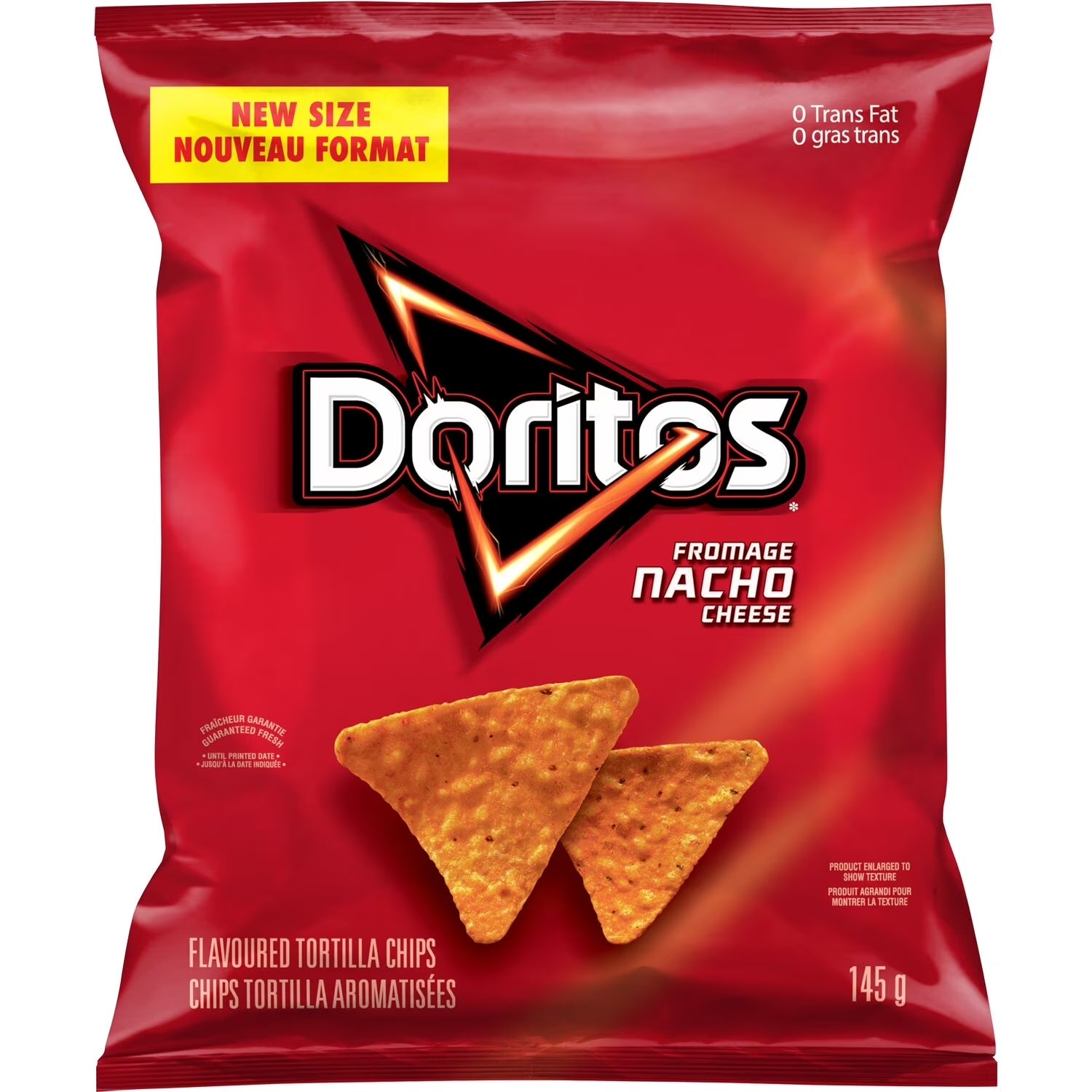Doritos Nacho Cheese Tortilla Chips 145g bag front view alternate