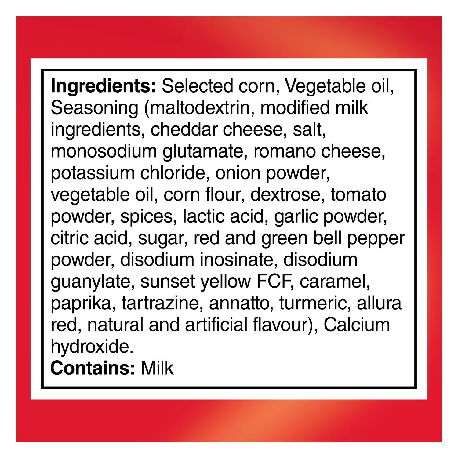 Doritos Nacho Cheese 145g ingredients label English