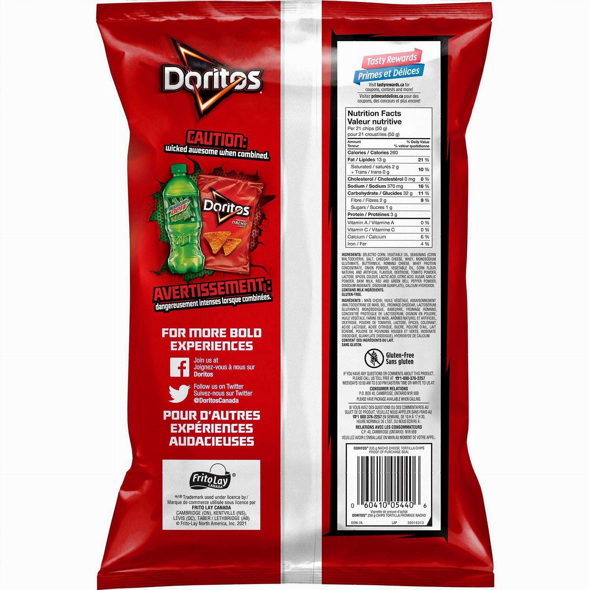 Doritos Nacho Cheese 235g bag back view