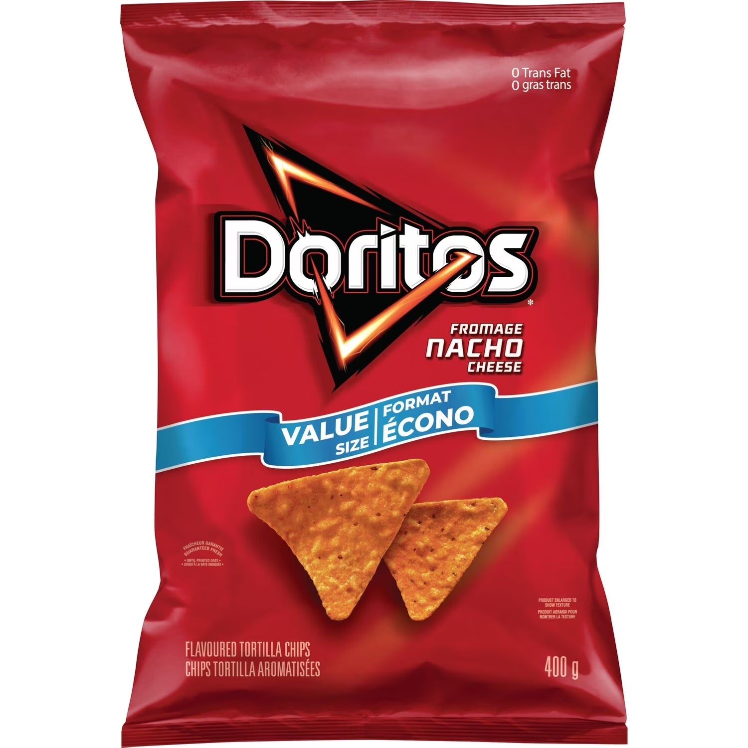 Doritos Nacho Cheese Tortilla Chips 400g bag front view alternate