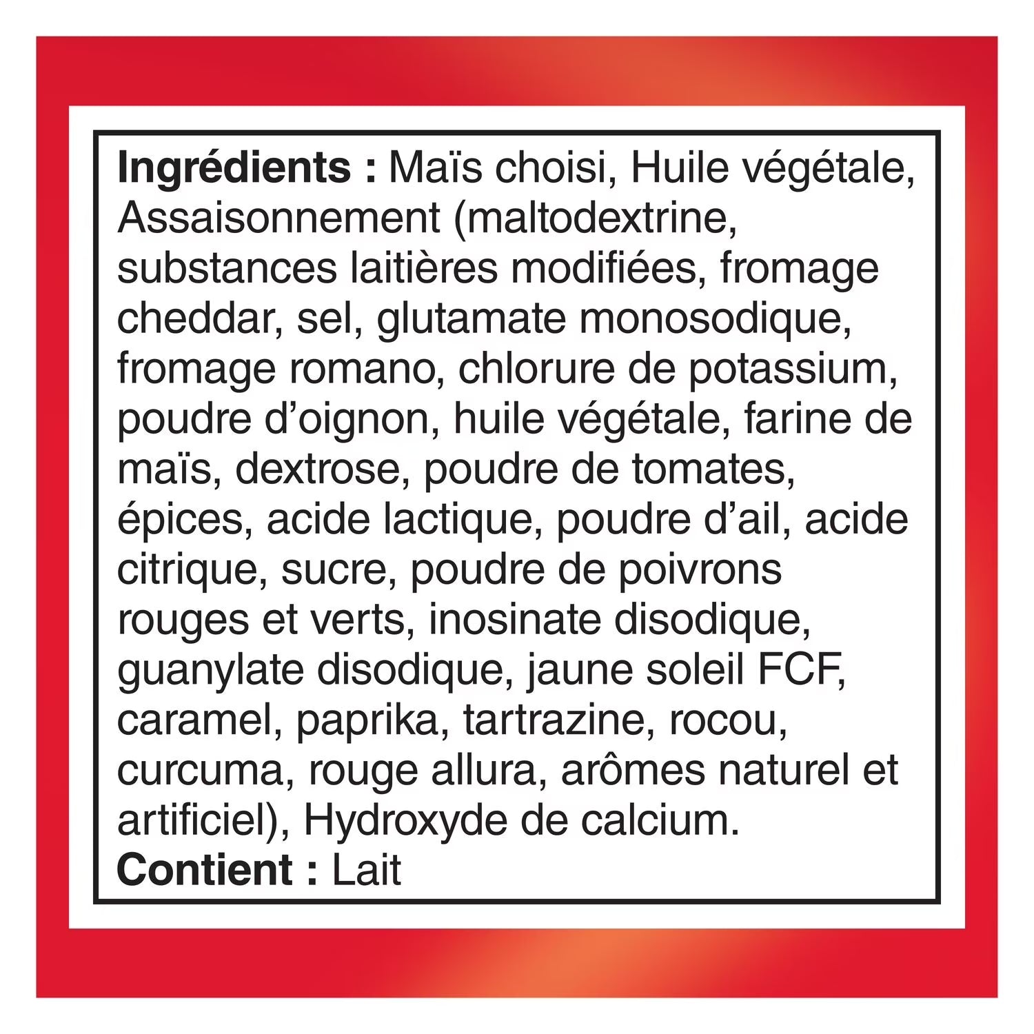 Doritos Nacho Cheese 400g ingredients label French