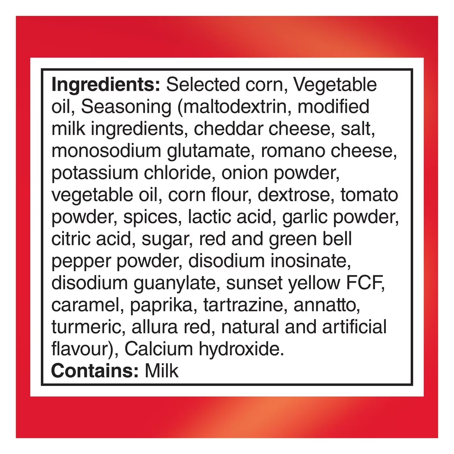 Doritos Nacho Cheese 400g ingredients label English