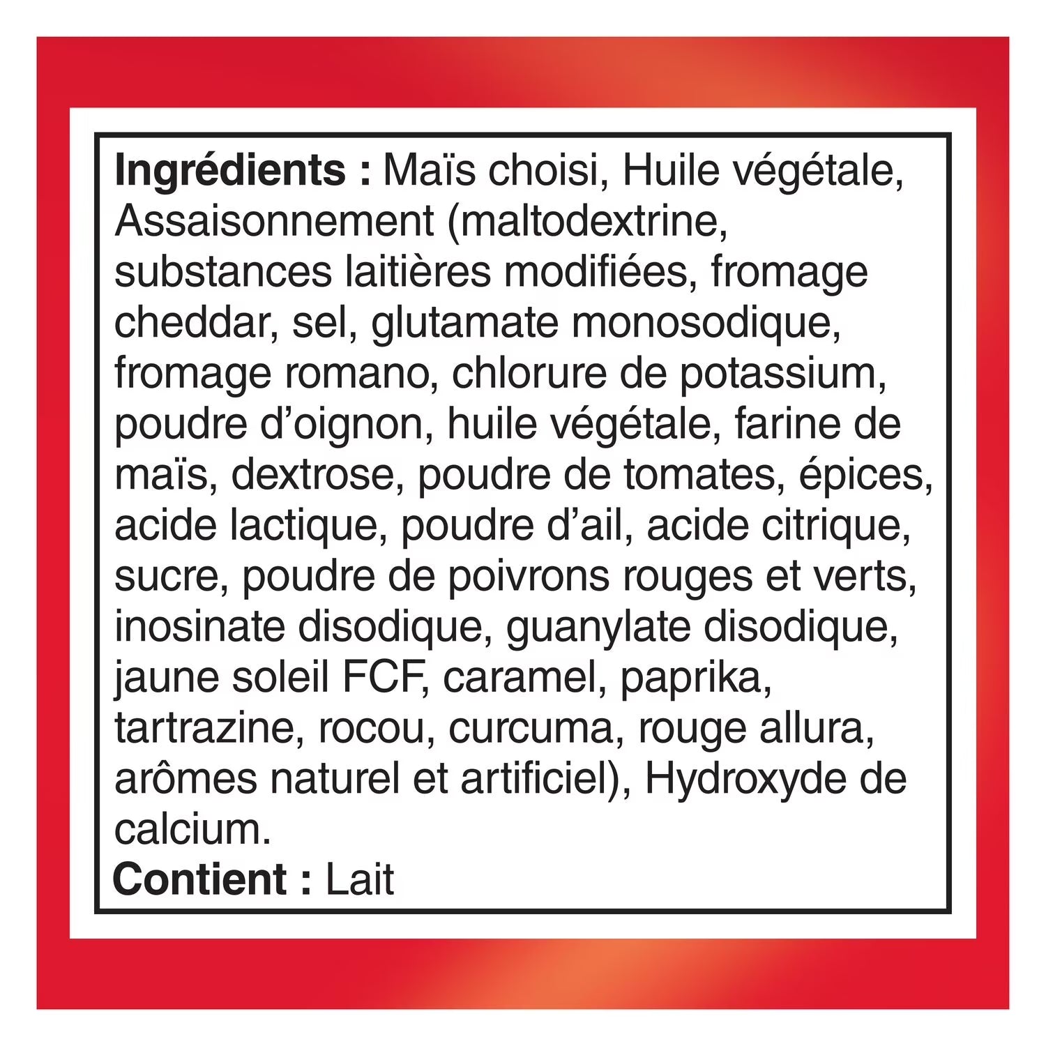 Doritos Nacho Cheese 45g ingredients label French