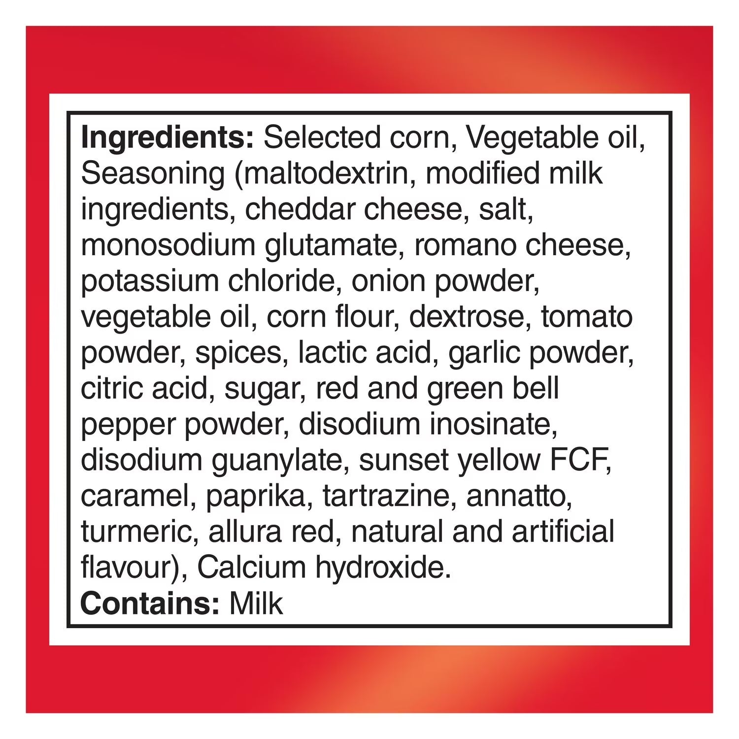 Doritos Nacho Cheese 48x45g case ingredients label English
