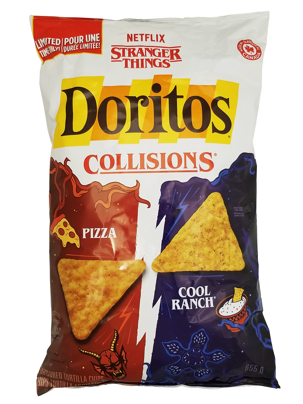 Doritos Collisions bag featuring limited edition Stranger Things design on a white background