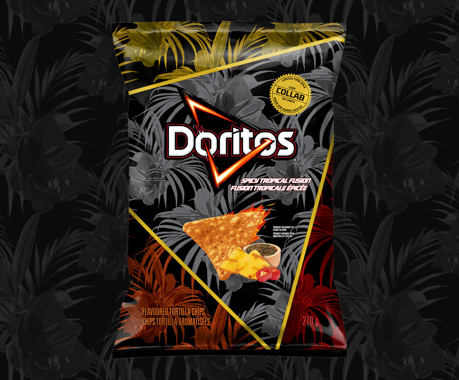 Front of Doritos Spicy Tropical Fusion Tortilla Chips, 210g/7.4 oz., Bag