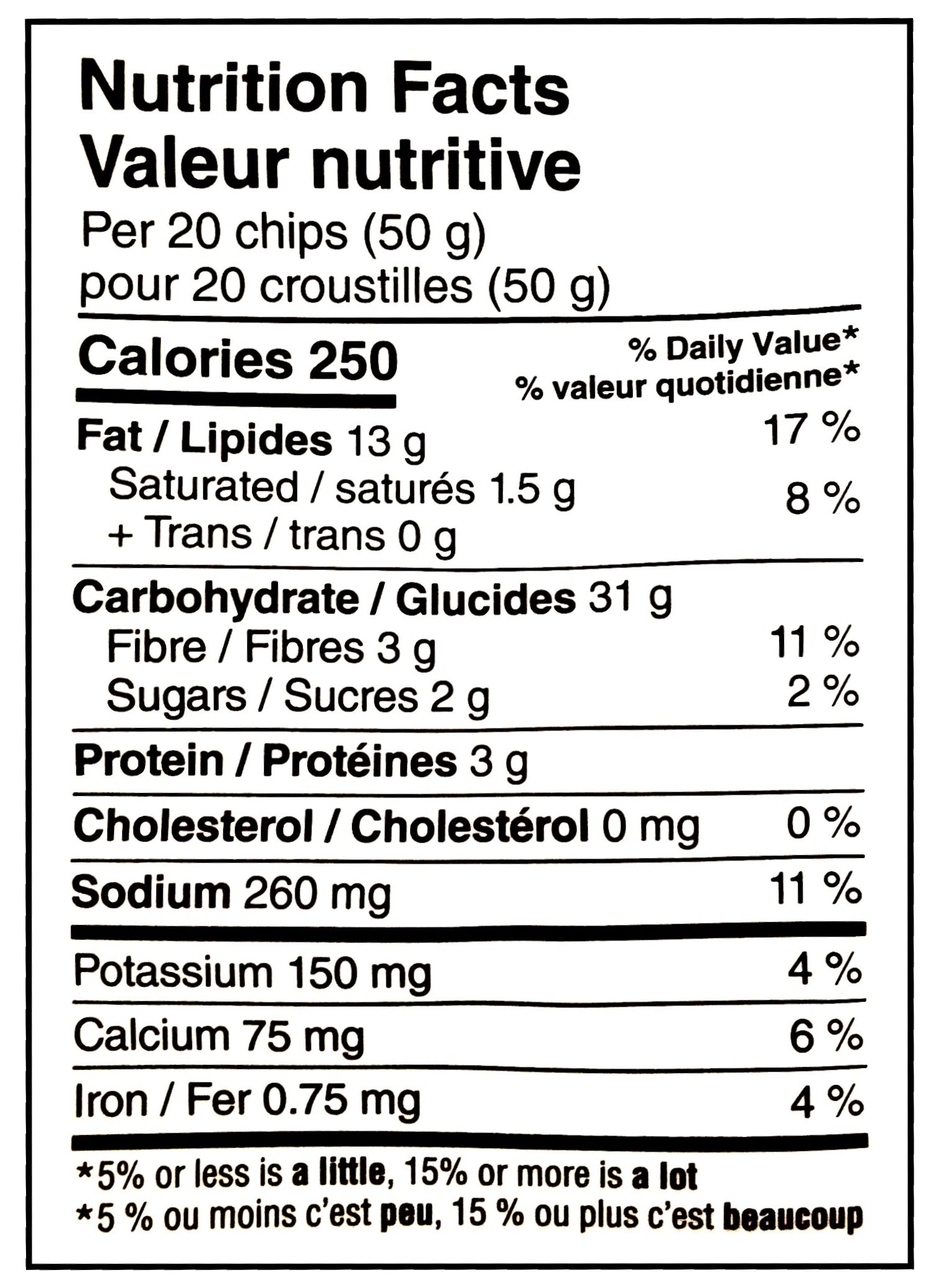 Nutrition facts label of Doritos Spicy Tropical Fusion Tortilla Chips, 210g/7.4 oz., Bag