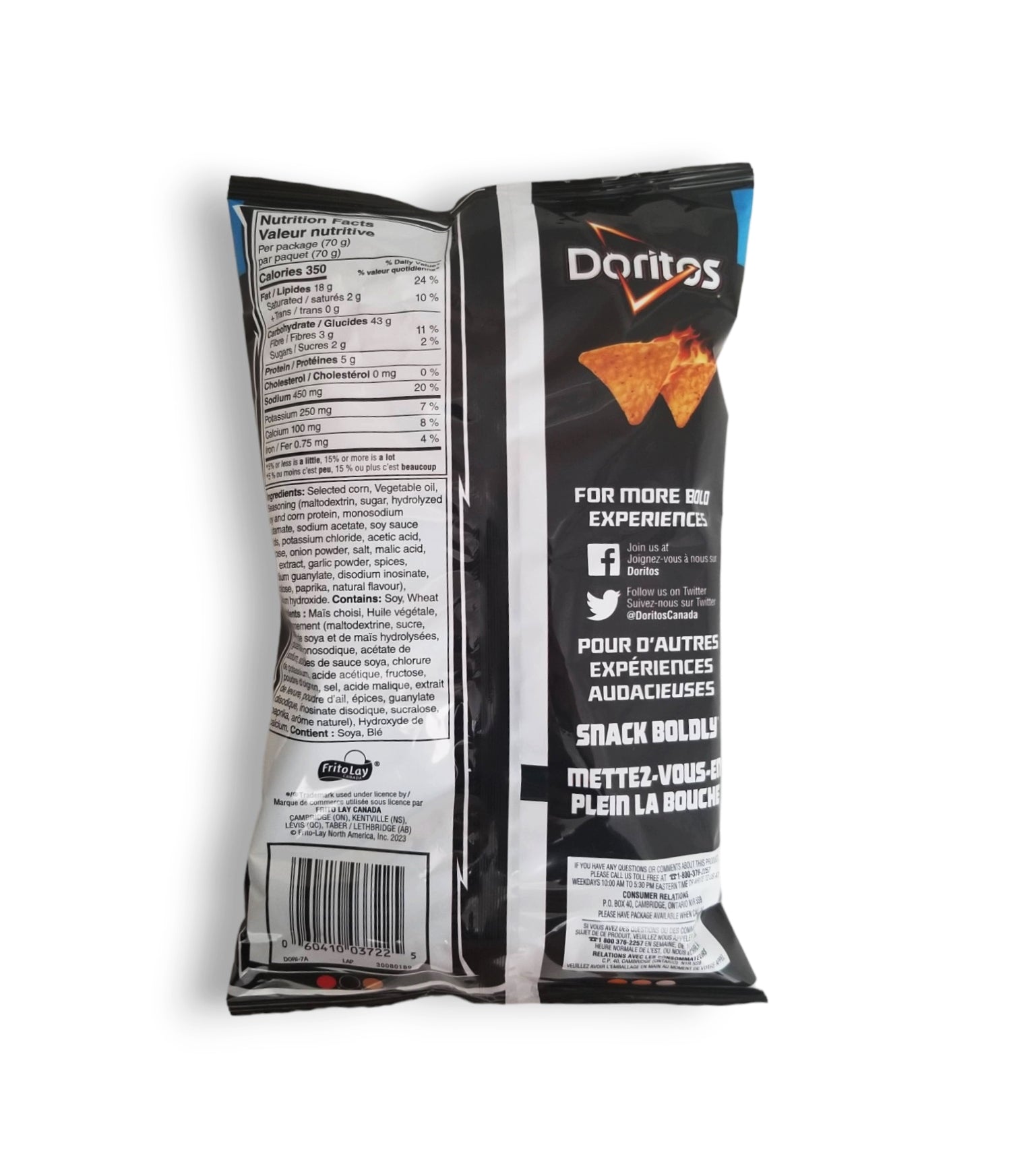 Doritos Sweet Chili Heat Snack Size back of Bag