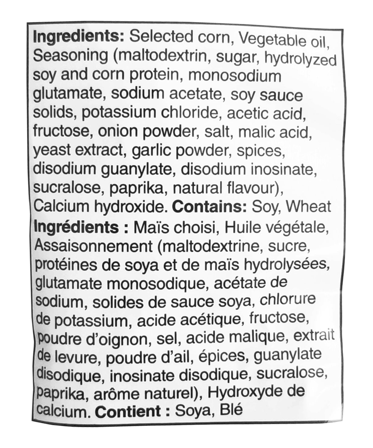 Doritos Sweet Chili Heat Ingredients Label