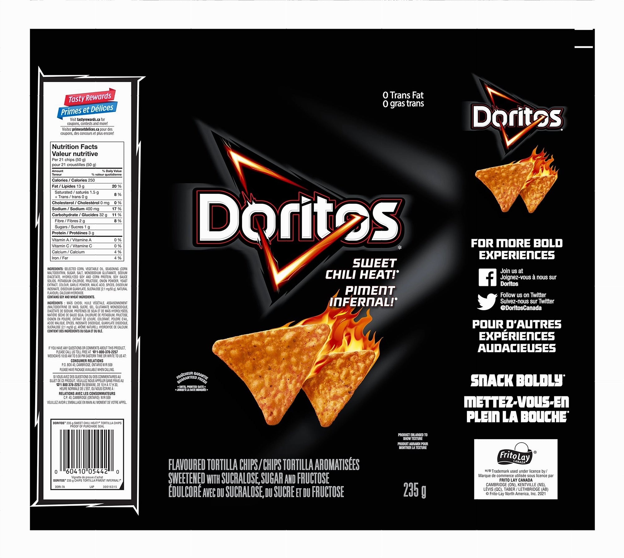 Doritos Sweet Chili Heat 235g bag UPC barcode