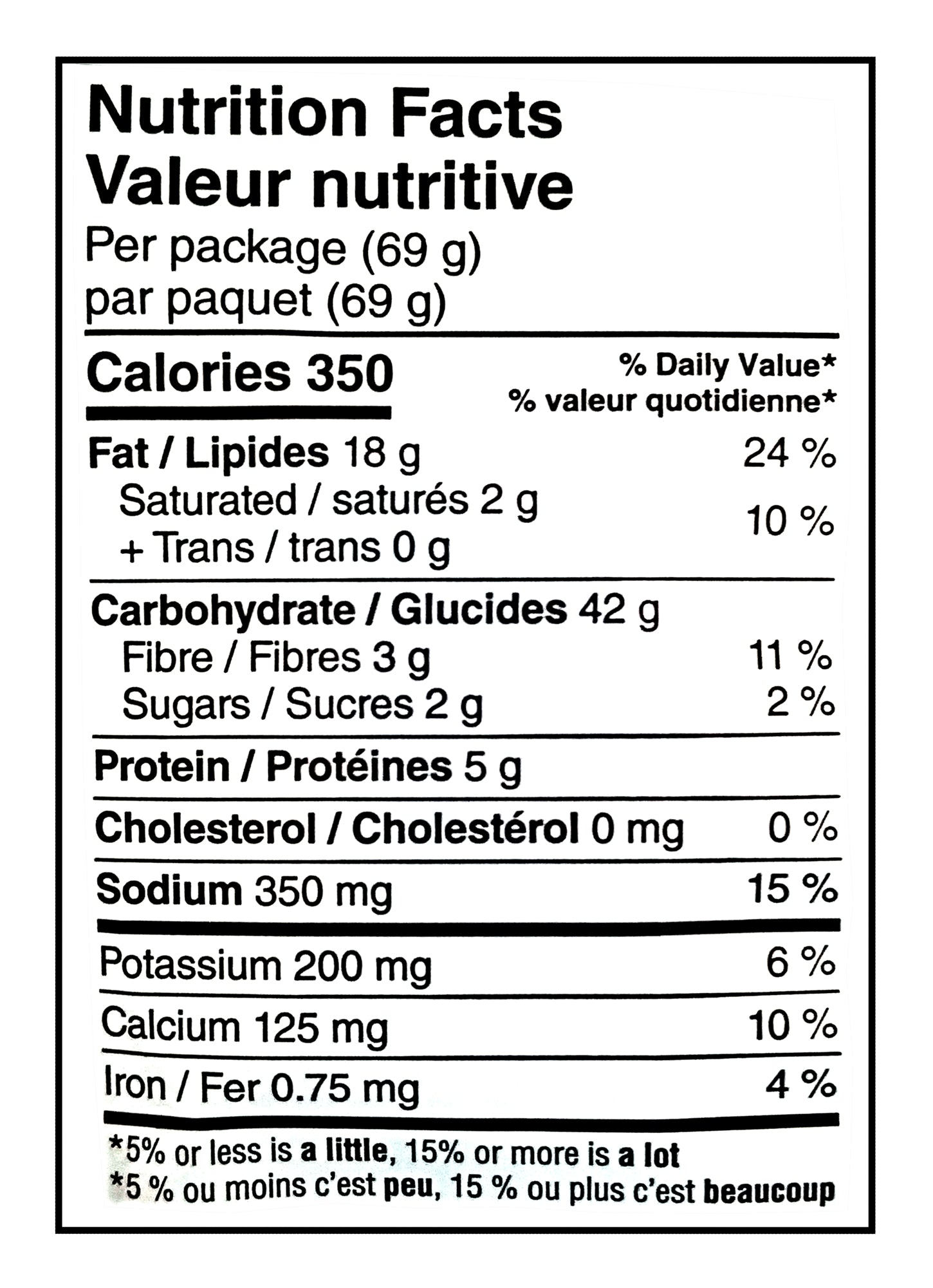 Nutrition facts label for Doritos Ultimate Garlic Parm Flavored Tortilla Chips - 69g with detailed calorie and nutrient information