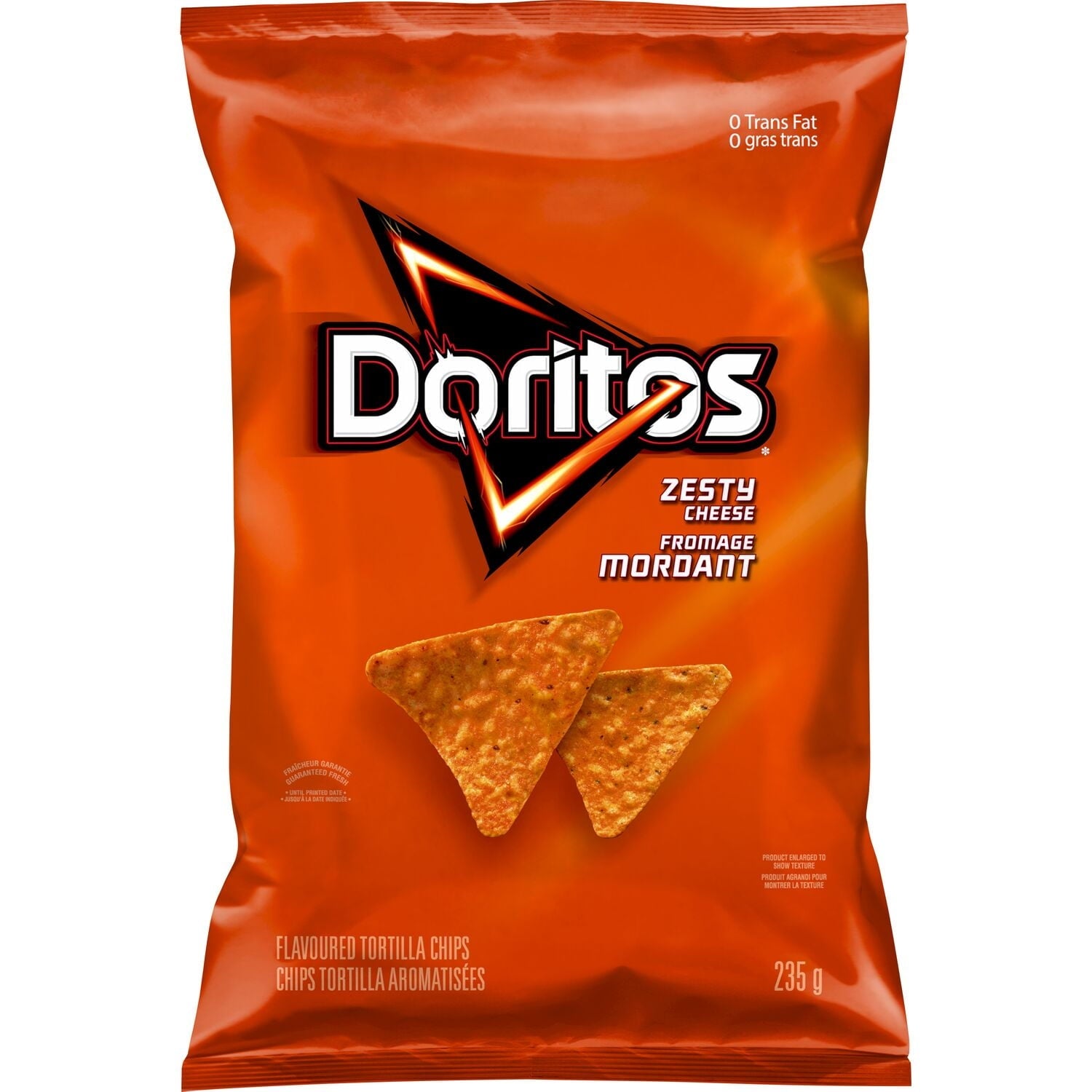 Doritos Zesty Cheese Tortilla Chips 235g bag – front view
