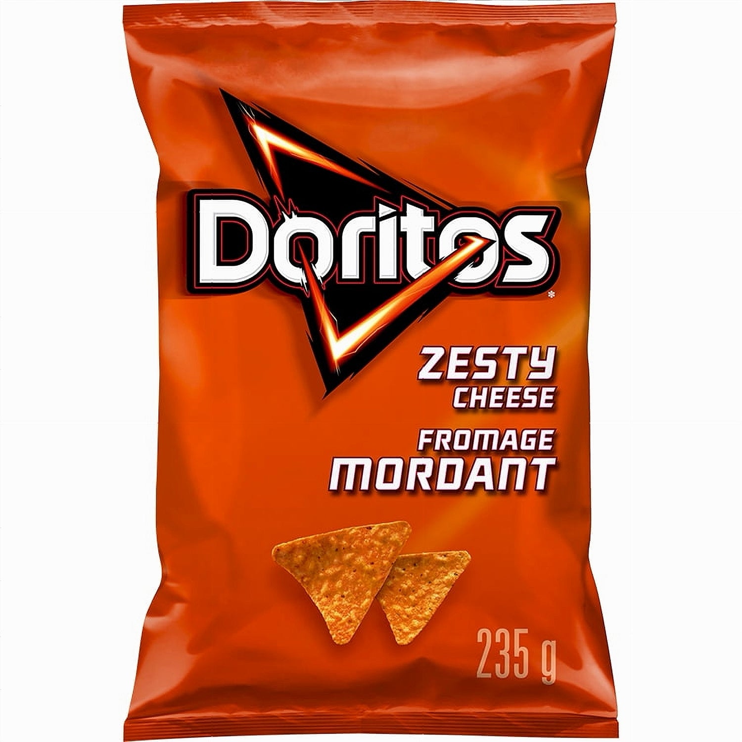 Doritos Zesty Cheese Tortilla Chips 235g bag – front view