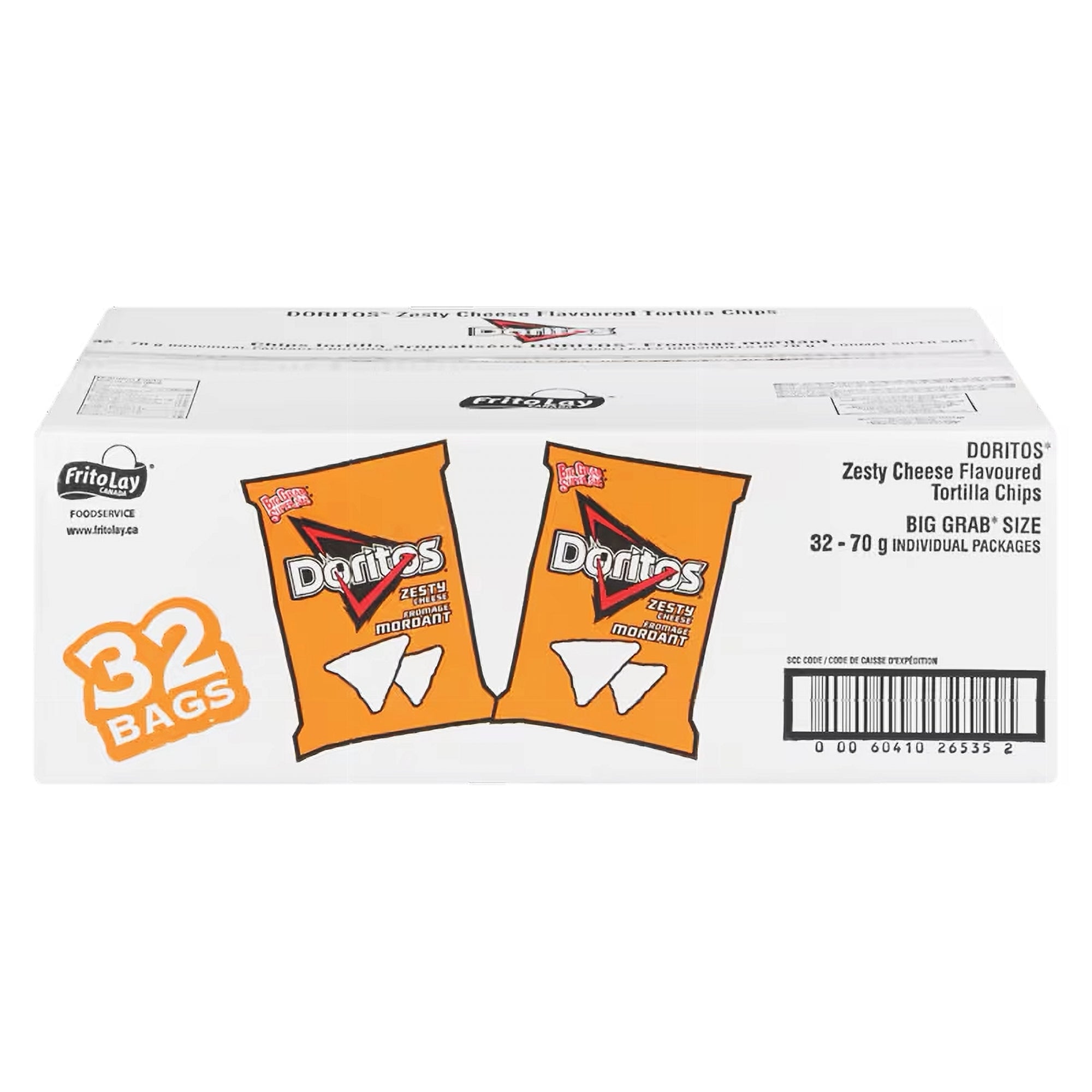 Doritos Zesty Cheese Tortilla Chips 32x70g bulk case – front view